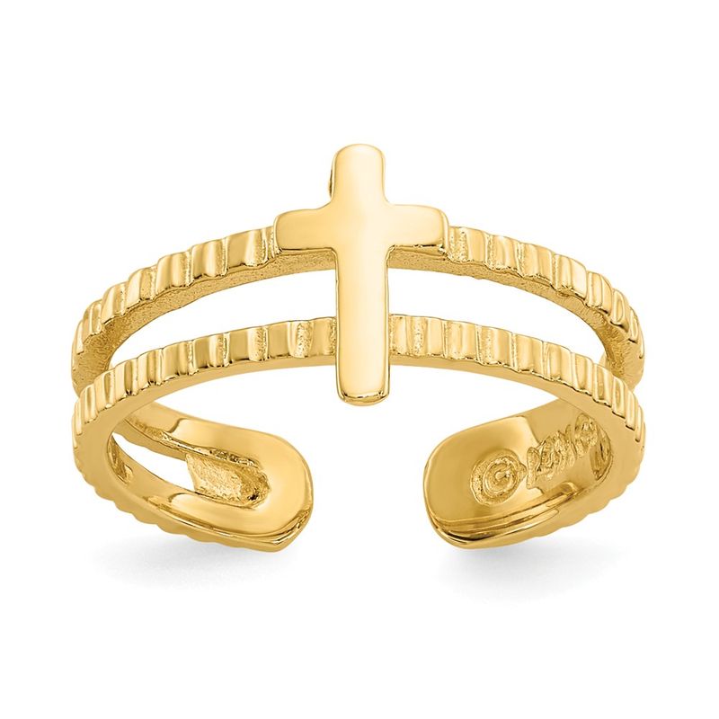 Cross Toe Ring In 14k Yellow Gold